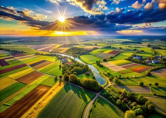Wall Mural - aerial summer spiral: vibrant lines & colorful landscape backdrop