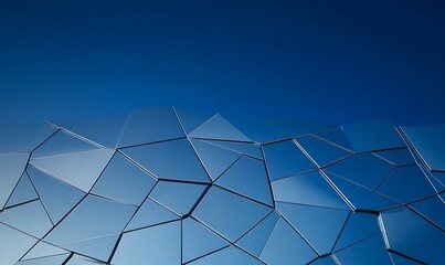 Poster - Abstract geometric pattern with interconnected shapes against a blue background.