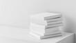 © Sekai - Pile of Neatly Arranged White Notebooks on a Smooth White Surface, ideal for creative documentation