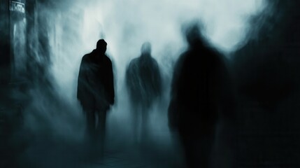 Aufkleber - Mysterious silhouettes move through shadows in an abstract dark toned setting evoking feelings of fear and uncertainty at night Generative AI