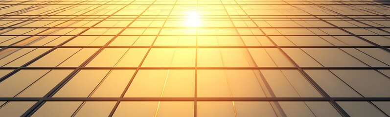 Aufkleber - Golden sunlight reflects off a modern glass building facade, creating a warm, vibrant atmosphere.