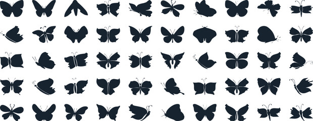 Butterfly vector illustration set, line art style, Butterflies in various poses. Perfect for spring, summer designs, invitations.