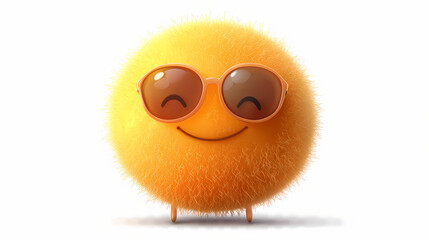 Wall Mural - Summer sun set collection: happy cartoon sun, 3d render of sun with sunglasses character close up illustration, isolated on transparent background, png. Whimsical - Village. Illustration
