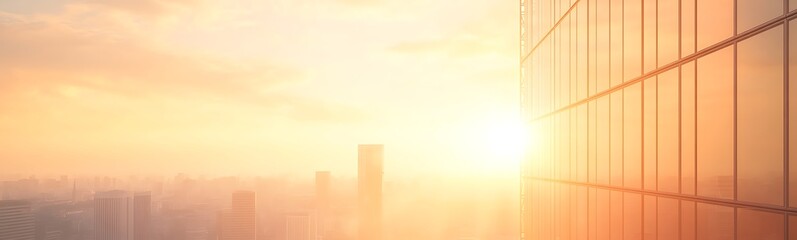 Aufkleber - Sunset reflections on a skyscraper, showcasing warm hues and modern architecture.