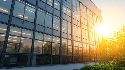 Fototapete - Industrial-style office building featuring exposed structures and modern design.