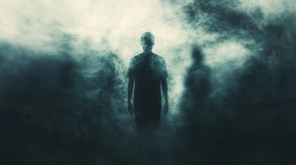 Aufkleber - Mysterious figures emerge from dark shadows in a hauntingly atmospheric background of fear and uncertainty Generative AI