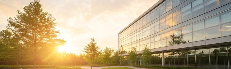 Poster - Large corporate building featuring a glass facade, suitable for architectural and business-related projects.