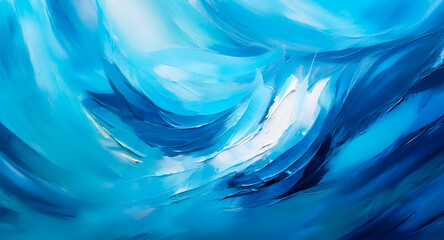 Wall Mural - abstract painting featuring dynamic blue and white brushstrokes that swirl together. the flowing com