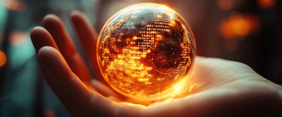 digital future in palm hand showcasing code data illuminating sphere technology integration global network