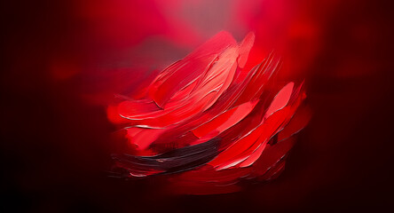 Wall Mural - abstract red shape with flowing, dynamic brushstrokes against a dark backdrop, creating depth and mo
