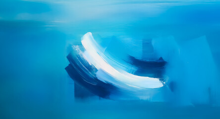 Wall Mural - abstract image of blue hues with dynamic curved brushstrokes in white and dark blue, suggesting moti