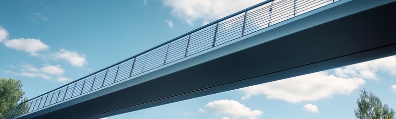 Poster - A low-angle perspective of a modern steel bridge, showcasing its architectural design and structure.