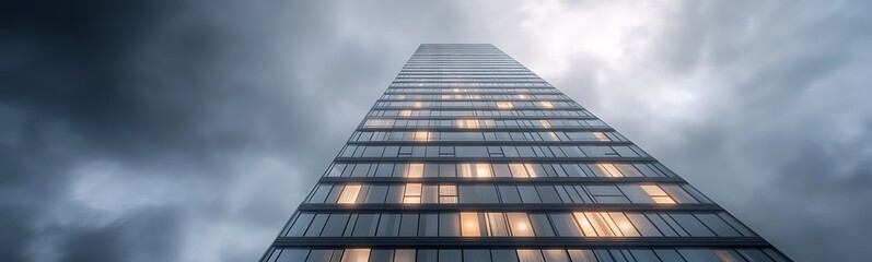 Aufkleber - A low-angle view of a tall residential tower showcasing architectural details.