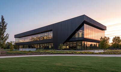 Aufkleber - Low-rise commercial building featuring modern metal panels in a contemporary design.