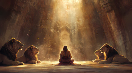 Wall Mural - daniel praying lions den