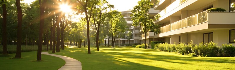 Poster - Luxury apartment complex featuring balconies in a modern design. Ideal for real estate and architecture visuals.