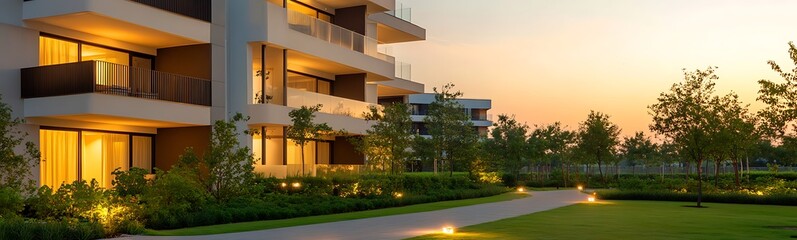 Aufkleber - Luxury apartment complex featuring sleek architecture, ideal for modern living visuals.