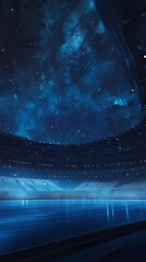 Wall Mural - a blue sky with stars and a large body of water. the sky is filled with stars and the water is calm