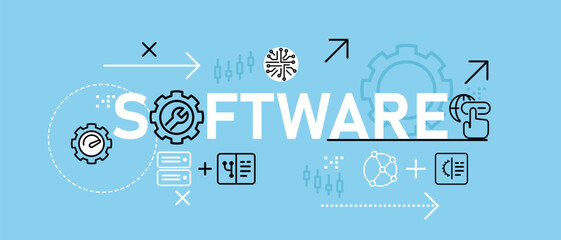 Software conceptual database management platform software development network connection programming technology maintenance data flow analysis engineering testing icon design concept illustration