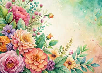  Delicate Watercolor Botanical Illustration: Left-Aligned Floral Design with Copy Space