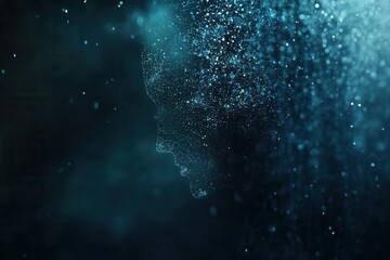 Aufkleber - Futuristic abstract design featuring digital particles forming a human silhouette in a sleek blue and silver background Generative AI
