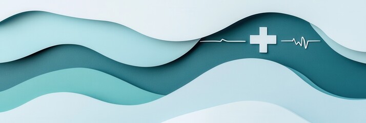 Aufkleber - Layered paper art background featuring calming blue, teal, and white tones with subtle medical symbols Generative AI
