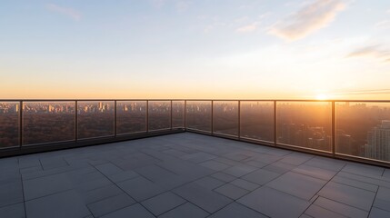 Poster - Scenic rooftop view overlooking a city skyline at sunset.