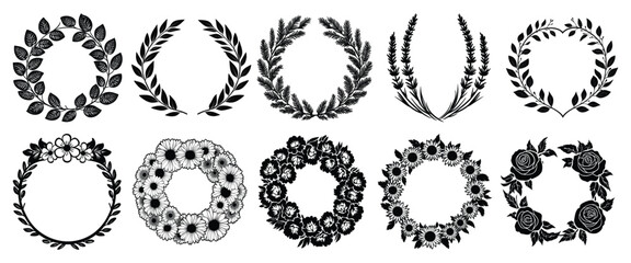 Wall Mural - elegant floral wreath designs isolated illustration, vector set