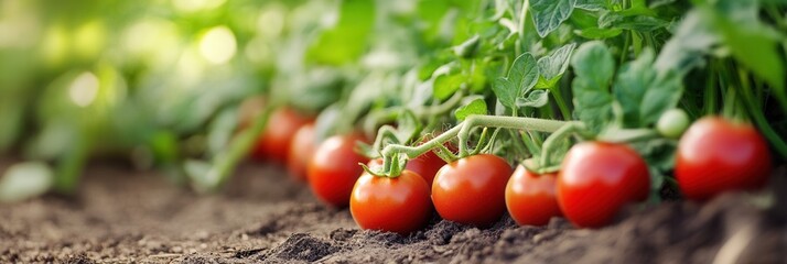 Aufkleber - Ripe red tomatoes growing in a sunny garden ready for harvest in the late afternoon Generative AI