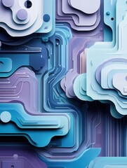 Leinwandbilder - Futuristic paper art background featuring abstract layered designs in cool tones with a high tech atmosphere Generative AI