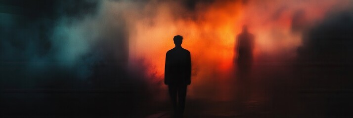 Aufkleber - Mysterious silhouettes emerge from dark shadows against an abstract background of fear and uncertainty Generative AI