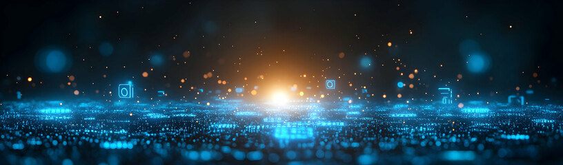 Digital data flow, glowing, abstract
