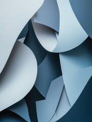 Leinwandbilder - Sleek paper art background with geometric cut out shapes in blue and gray tones for professional design projects Generative AI