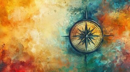 Wall Mural - an artistic interpretation of a compass with a watercolor background.