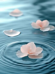 Aufkleber - Serenity in pastel hues with floating petals and gentle ripples at dawn on a calm water surface Generative AI