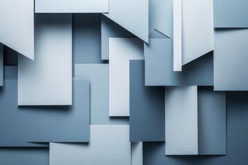Leinwandbilder - Sleek paper art background with geometric cut outs in muted blue and gray tones for professional use Generative AI