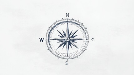 Wall Mural - a minimalist pencil drawing of a compass with clean directional markings.