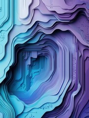 Poster - Futuristic layered paper art design showcases abstract circuits and data flows in cool tones of blue, purple, and gray Generative AI