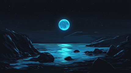 Wall Mural - a moody, bioluminescent in black minimalist background
