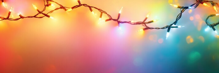 Poster - Colorful glowing lights create a festive garland on a soft gradient background for joyful celebrations Generative AI