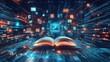 © amora™ studio - Open book, digital data stream, glowing icons, verification, future learning