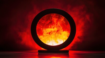 Wall Mural - black silhouette circle with fiery background and vibrant colors