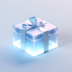 Wall Mural - Digital technology 3D blue and white transparent glass gift box icon