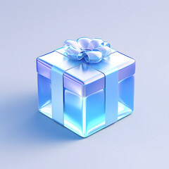 Wall Mural - Digital technology 3D blue and white transparent glass gift box icon