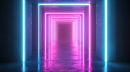 Wall Mural - vibrant neon gradient tunnel with stunning cyan and pink lights