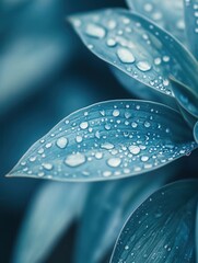 Fototapete - Soft blue tones and raindrops create an abstract expression of sadness in a blurred background Generative AI