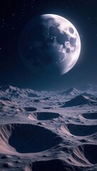 vast lunar panorama, cratered surface, starfield backdrop, celestial, exploration, cosmology