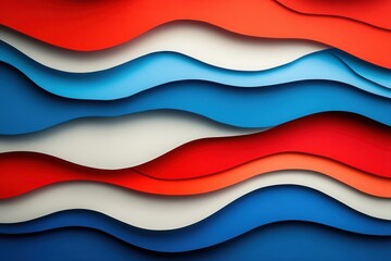 Fototapete - Dynamic layers of red, blue, and white paper art capturing national pride and movement in a mesmerizing abstract design Generative AI