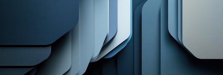Leinwandbilder - Professional paper art background with geometric shapes in muted blue and gray tones designed for formal presentations Generative AI