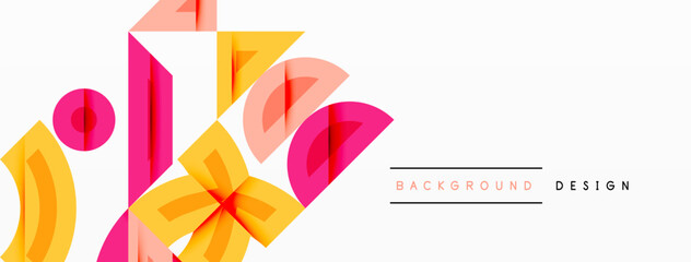 Wall Mural - Abstract geometric background with shapes, featuring circular and rounded elements. Bold contrast, smooth gradients, dynamic composition, futuristic style